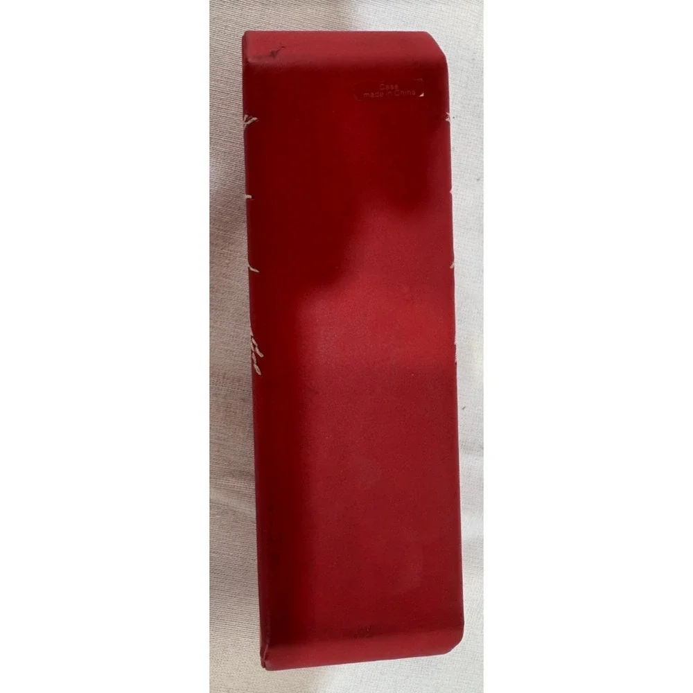 Puma Magnetic Hard Eyeglass Case Red Faux Leather w/White Stitching Sleek Design